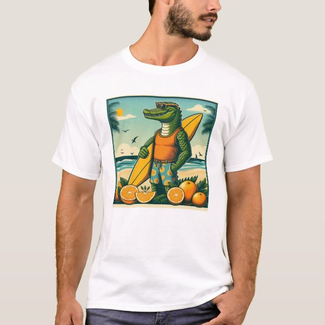 Coole Alligator-Surfs T-Shirt (Vorderseite)