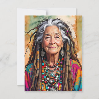 Coole Alte Dame in Dread Locks Hippie Frau Postkarte