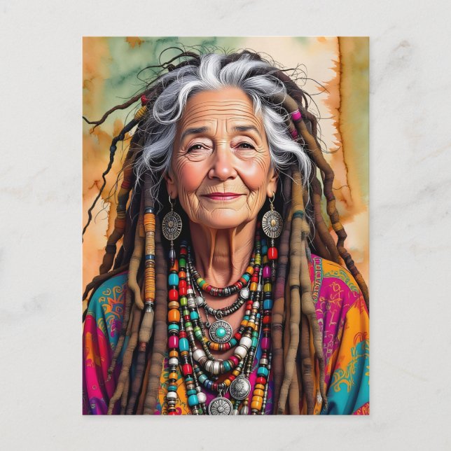 Coole Alte Dame in Dread Locks Hippie Frau Postkarte (Vorderseite)