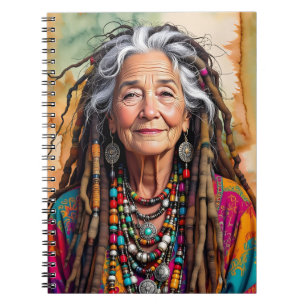 Coole alte Dame in Dreadlocks Hippie-Frau Blank Notizblock
