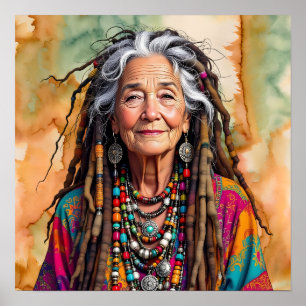 Coole alte Dame in Dreadlocks Hippie-Frau Poster