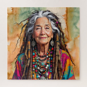 Coole alte Dame in Dreadlocks Hippie-Frau Puzzle