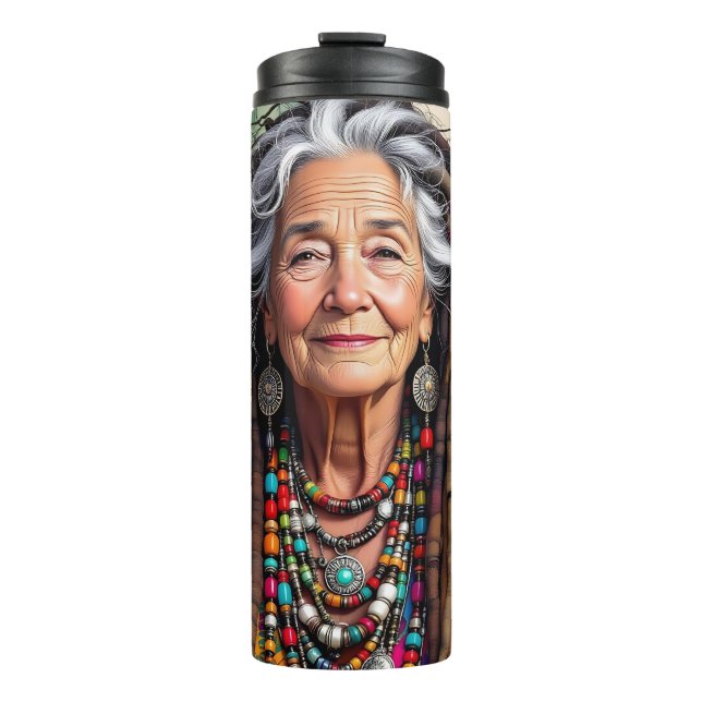 Coole alte Dame in Dreadlocks Hippie-Frau   Thermosbecher (Vorderseite)