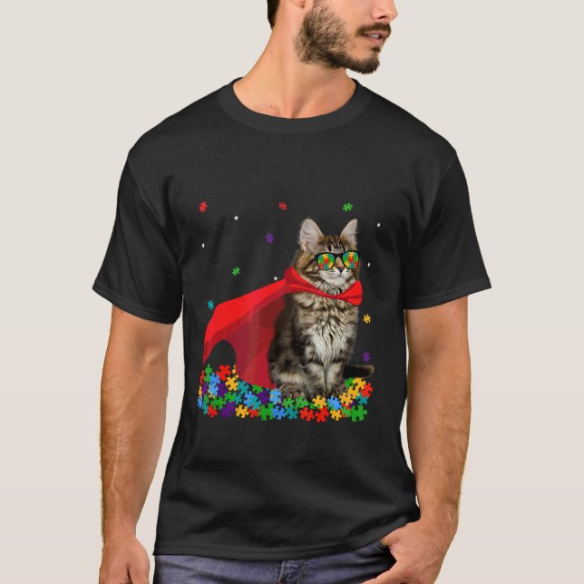Coole American Curl Autism Awareness Graphic Cat T-Shirt (Vorderseite)