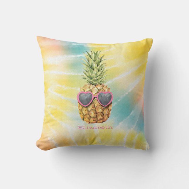 Coole Ananas, Aquarellenbogen-Gefärbte Krawatte Kissen (Vorderseite)