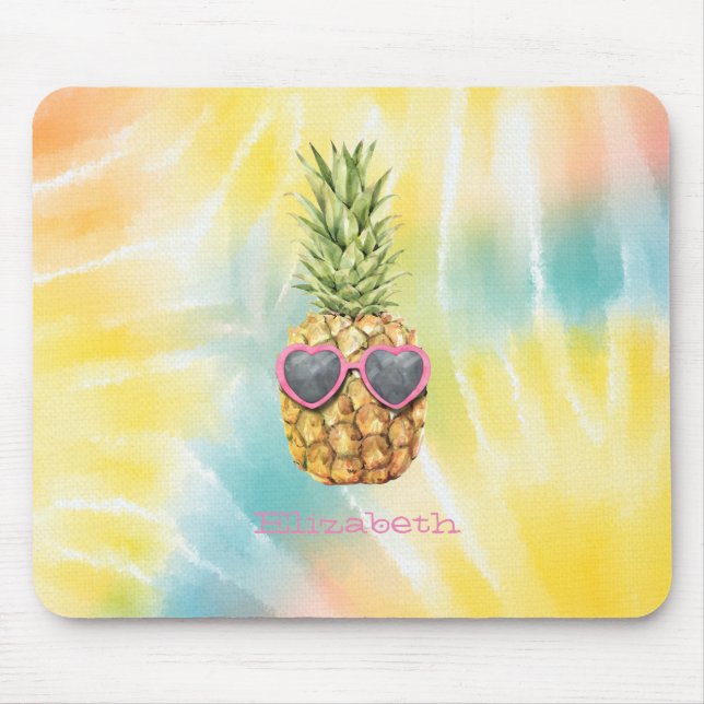 Coole Ananas, Aquarellenbogen-Gefärbte Krawatte Mousepad (Vorne)