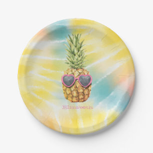 Coole Ananas, Aquarellenbogen-Gefärbte Krawatte Pappteller