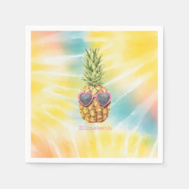 Coole Ananas, Aquarellenbogen-Gefärbte Krawatte Serviette (Vorderseite)