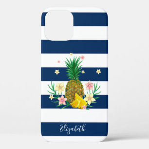 Coole Ananas Blumen , Marineblaue Streifen Case-Mate iPhone Hülle