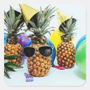 Coole Ananas mit Sonnenbrillen Quadratischer Aufkleber
