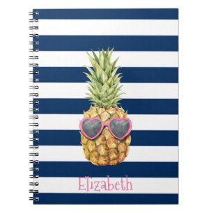 Coole Ananas Navy Blau Streifen  Notizblock