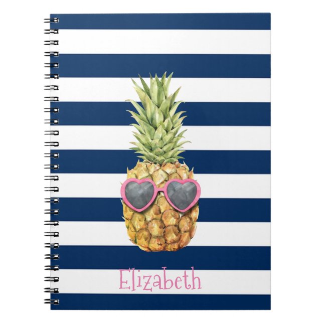 Coole Ananas Navy Blue Stripes Notizblock (Vorderseite)