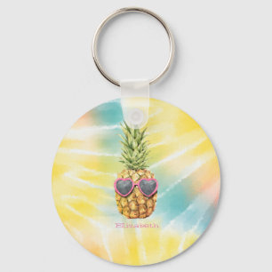 Coole Ananas, Wasserfarben-Regenbogen-Tie Dye Schlüsselanhänger