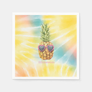 Coole Ananas, Wasserfarben-Regenbogen-Tie Dye Serviette