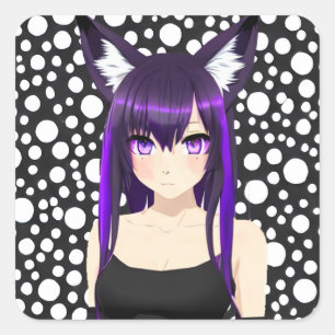 Coole Anime Girl mit Lila Haar und Augen Quadratischer Aufkleber