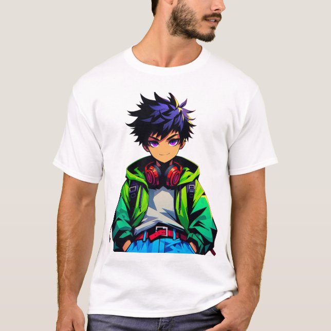 Coole Anime-Jungen-Kunst T-Shirt (Vorderseite)