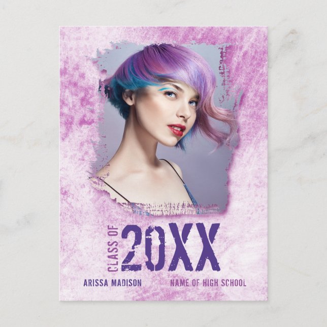 Coole Ankündigung von Grunge Foto Pink Grad Postkarte (Vorderseite)