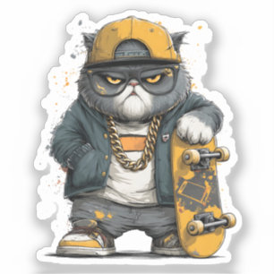 Coole anthropomorphe Katze in Hüfthop-Attrappe Aufkleber