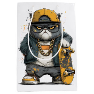 Coole anthropomorphe Katze in Hüfthop-Attrappe Mittlere Geschenktüte