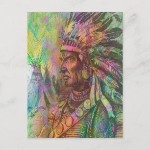Coole antike amerikanische Ureinwohner-Cliparts-Fa Postkarte