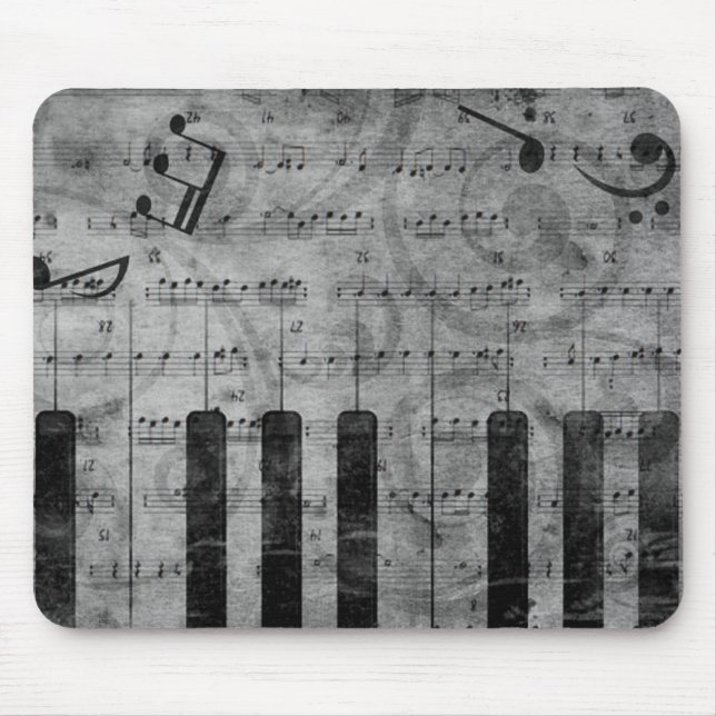 Coole antike Grunge-Effekt-Piano-Musiknoten Mousepad (Vorne)