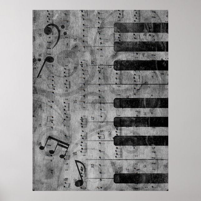 Coole antike Grunge-Effekt-Piano-Musiknoten Poster (Vorne)