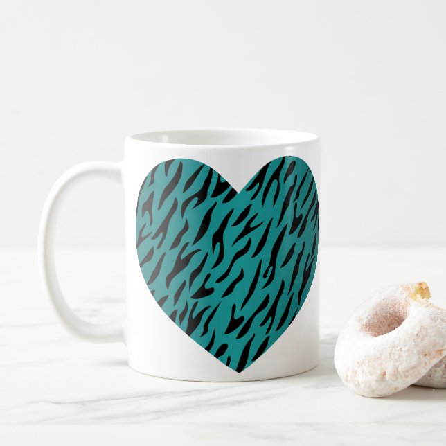 Coole Aquamarine Herzform Tiger Streifen Tierfarbe Kaffeetasse (Mit Donut)