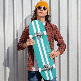 Coole Aquamarine Streifen Skater Monogramm Skateboard