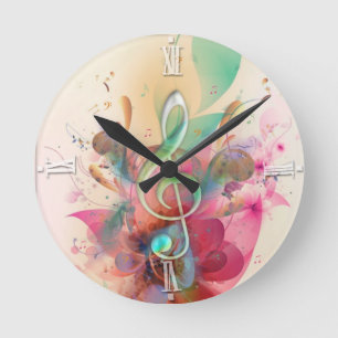 Coole Aquarelltöne Musiknoten Wirbel Runde Wanduhr
