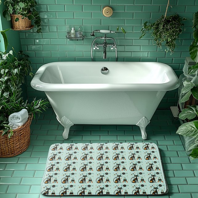 Coole Atomrinne Katzenraumschiff Saturn Sterne Badematte (Von Creator hochgeladen)