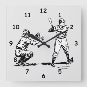Coole Baseball-Batter- und Catcher-Batch-Sketch Quadratische Wanduhr