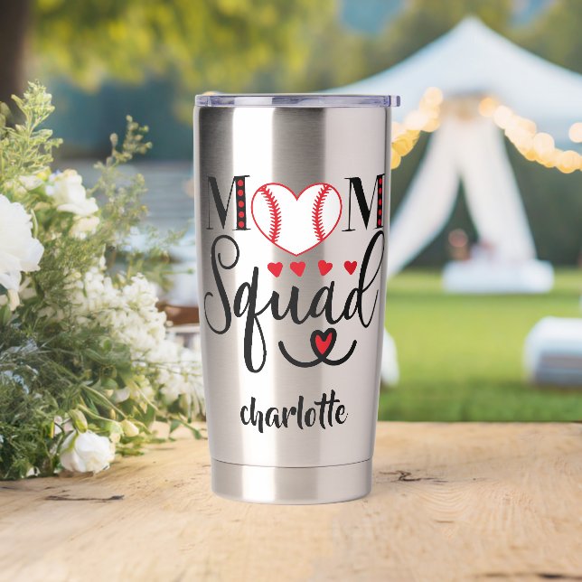 Coole Baseball Mama Squad Red Hearts Personalisier Thermobecher (Hochzeit)