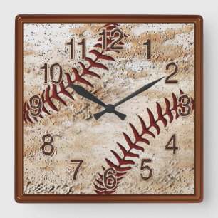 Coole Baseball Man Höhle Decke Baseball CLOCK Quadratische Wanduhr