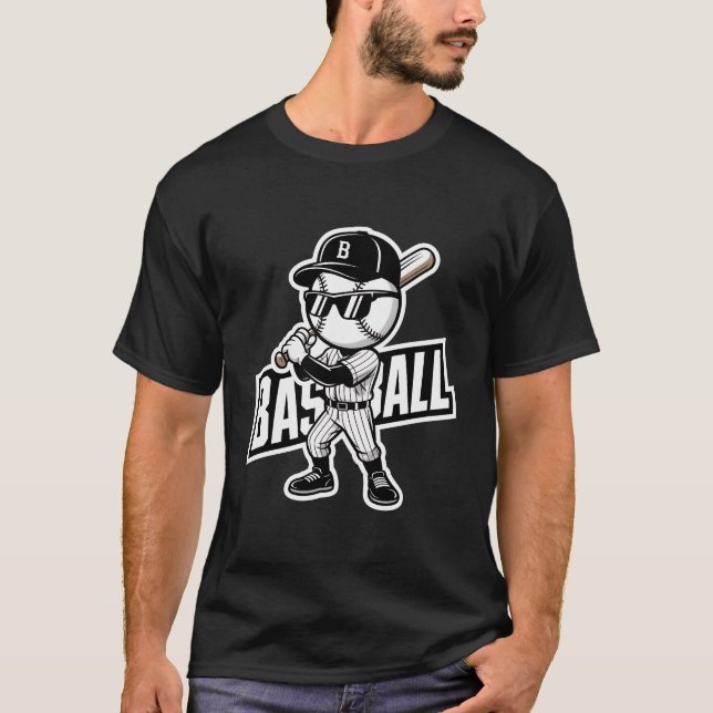 Coole Baseball-Maskottchen-Sonnenbrille Flammender T-Shirt (Vorderseite)
