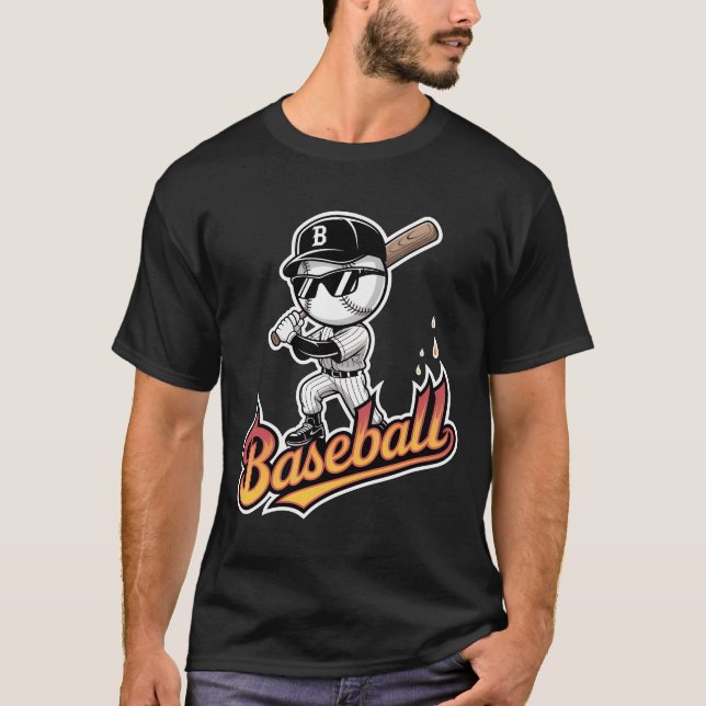 Coole Baseball-Maskottchen-Sonnenbrille Flammender T-Shirt (Vorderseite)