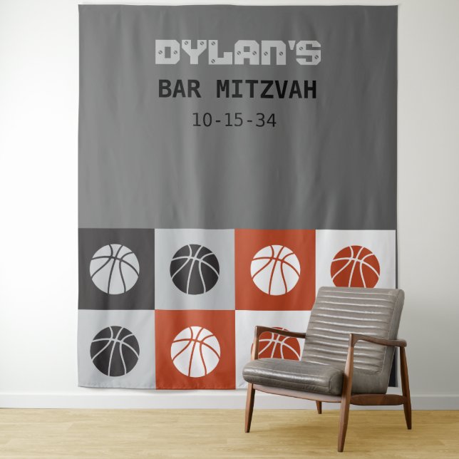 COOLE BASKETBALL Bar Mitzvah Einladung Wandteppich (Beispiel)