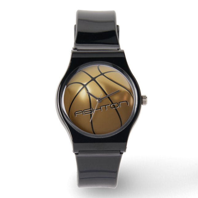Coole Basketball-Uhr Gold und Schwarz Armbanduhr (Vorderseite)