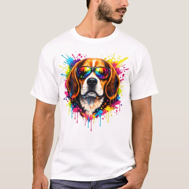 Coole Beagle Color Splash Hund T-Shirt (Vorderseite)