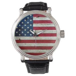 Coole beängstigende amerikanische Fahne Wood Rusti Armbanduhr