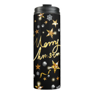 Coole Black & Gold Stars Metallic Fashion Xmas Thermosbecher