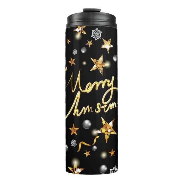 Coole Black & Gold Stars Metallic Fashion Xmas Thermosbecher (Vorderseite)