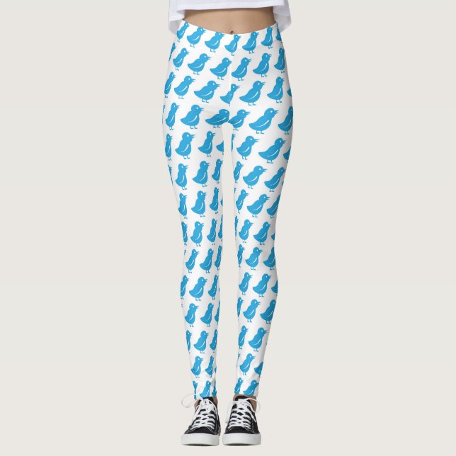 Coole Blaue Getweetet Vogelmode Leggings (Vorderseite)