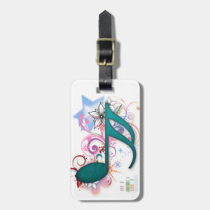 Coole blaue Grunge Musiknote Blume Wirbel Gepäckanhänger