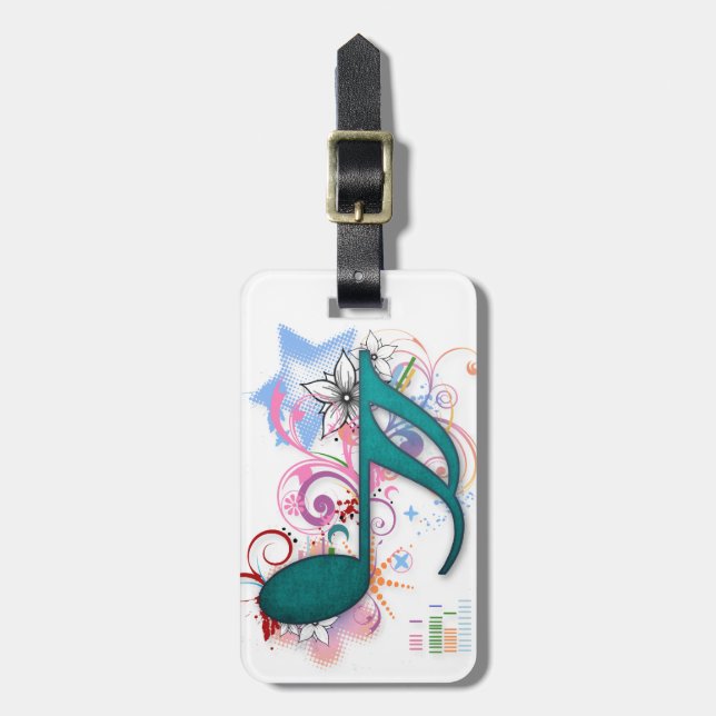 Coole blaue Grunge Musiknote Blume Wirbel Gepäckanhänger (Vorderseite vertikal)
