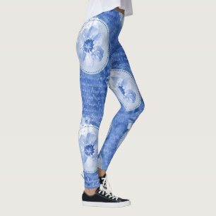 Coole blaue Leggings Blumen drucken Leggings