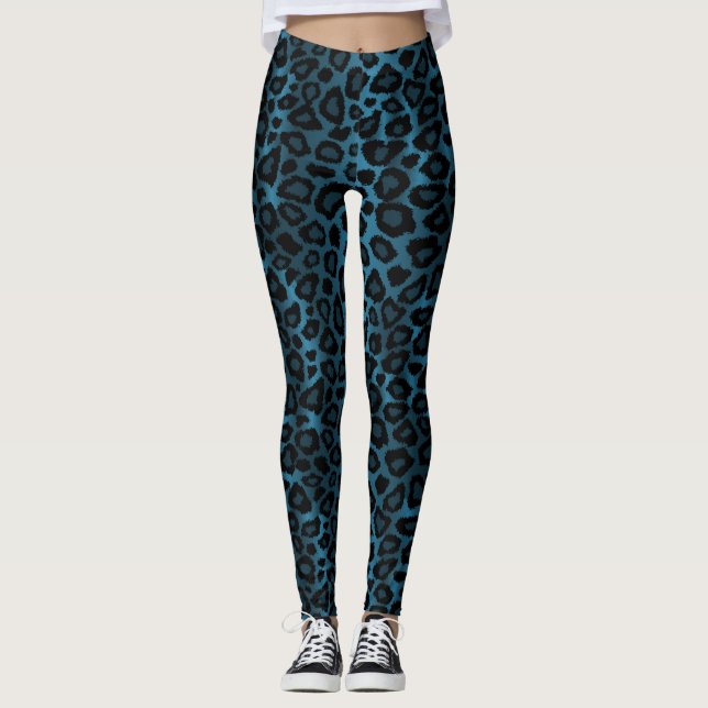 Coole Blaue Leopardin Leggings (Vorderseite)