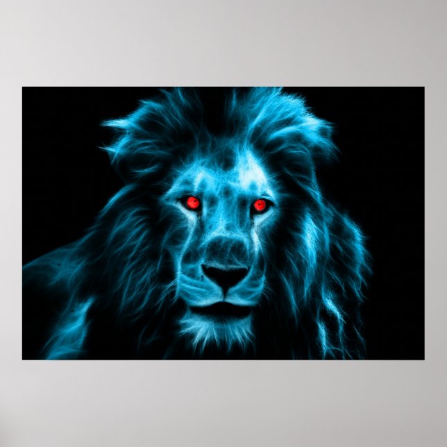 Coole blaue Lion mit blauem Augenportrait Poster (Vorne)