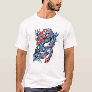 Coole blaue orientalische Drache-Tätowierung T-Shirt