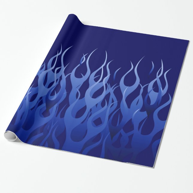 Coole Blaue Racing-Flammen Geschenkpapier (Ungerollt)
