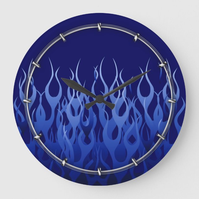 Coole blaue Racing-Flammen Große Wanduhr (Vorderseite)
